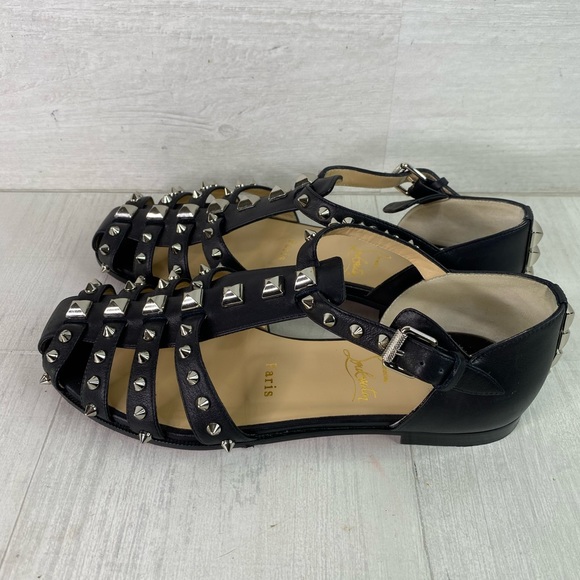 Christian Louboutin LoubiClou Studded Caged Leather Gladiator Sandals Sz 37.5 - Picture 7 of 14
